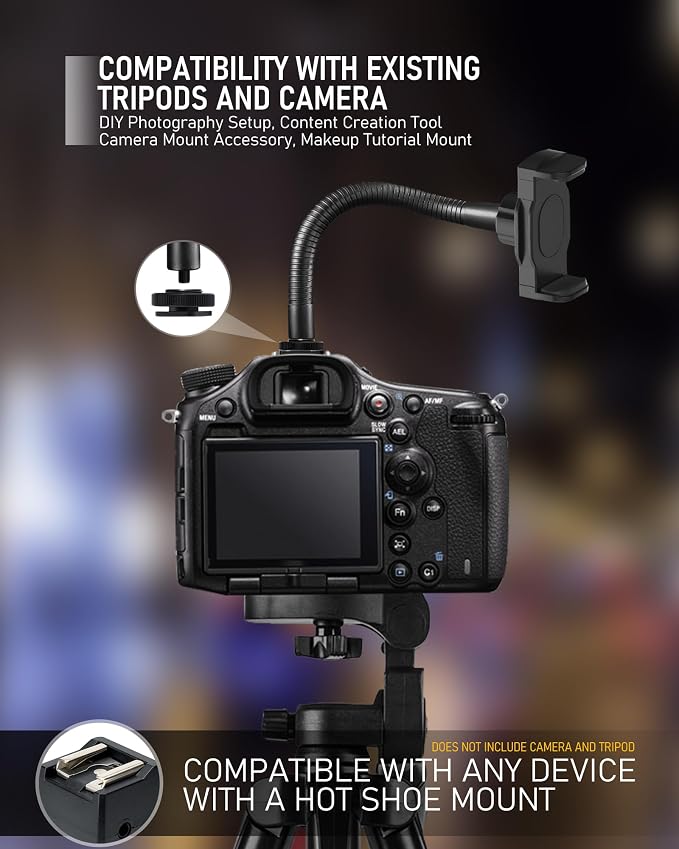 KHC1417 Phone Holder for Ring Light, 13-Inch Gooseneck, Hot Shoe Mount | Ring Light Phone Mount, Camera Hot Shoe Phone Holder, 1/4-20 Tripod Mount, 13-Inch Gooseneck, Cell Phone Clamp - Image 6