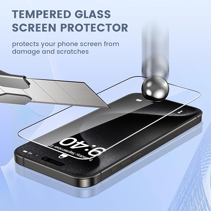 Maxdara [6 in 1 for iPhone 15 Pro Max Screen Protector | Back and Front Screen Protector with Camera Lens Protector [2+2+2 Pack], Tempered Glass - Image 6
