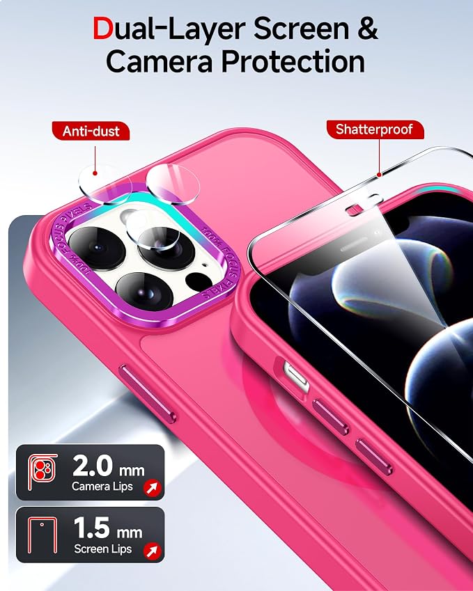 LeYi for iPhone-12-Pro-Max Case Pink:[ Tempered Glass Screen X2+ Camera Lens Protector X2] Compatible with Magsafe i Phone 12Pro Promax Cover iohone 12 Pro Max Magnetic Protective Girl Women, Hot Pink - Image 3