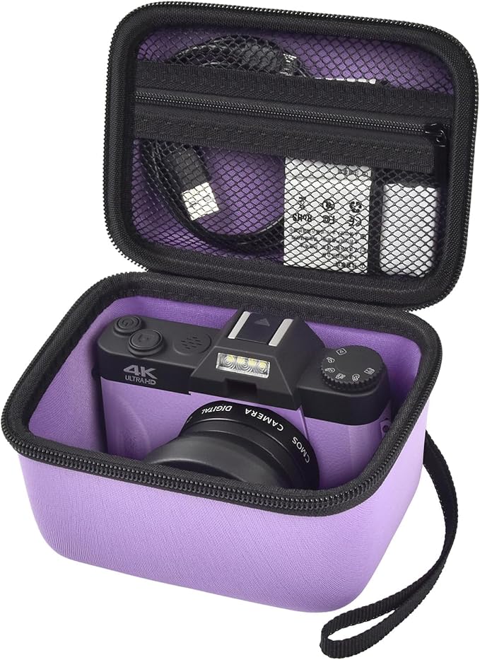 Comecase Vlogging Camera Case for Duluvulu/for VJIANGER 4K Digital Cameras | Mesh Pocket for Charging Cables and Batteries, Travel Storage for Vloggers, Parties and Camping (Purple) - Case Only by COMECASE