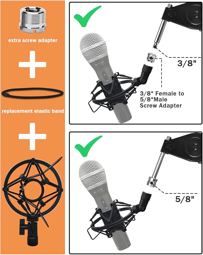 Microphone Shock Mount Mic Holder For Samson Q2U SM58 ATR2100-USB Behringer Xm8500, Mic Clip Holder Mount for Diameter 28mm-32mm Dynamic Microphone Like AT2005-USB PGA48 PGA58, Boseen - Image 3