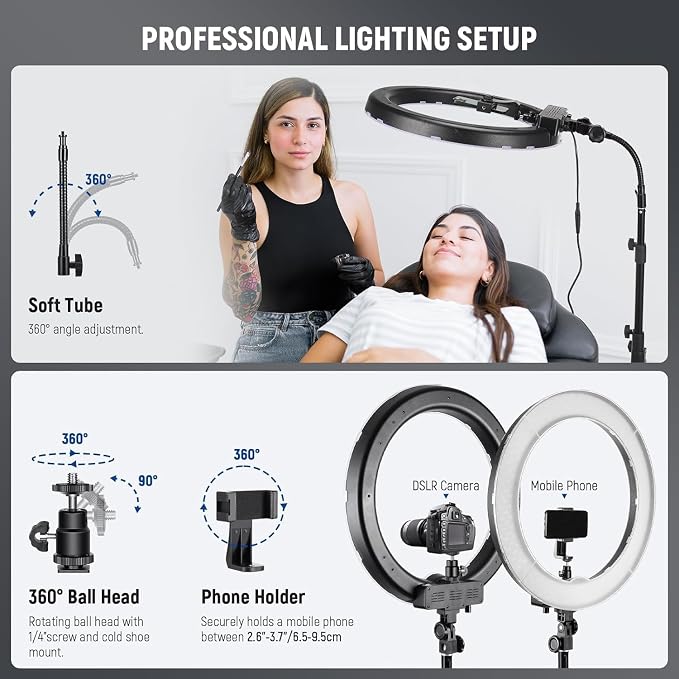 NEEWER RL-18 18 Inch Ring Light with Tripod Stand, 55W Large LED Ringlight | Cold Shoe, Phone Holder, Compatible with iPhone Camera, for Video Recording Photography Streaming Selfie Makeup Studio Photo - Image 6