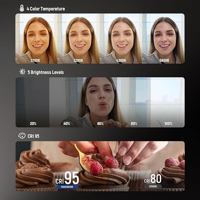 NEEWER BASICS Magnetic Selfie Light Compatible with MagSafe iPhone,CRI95 700lx/0.3m Folding LED Phone Fill Ring Lighting with Mirror for Zoom Makeup Photography Recording Video Conference, Black NL48B - Image 2