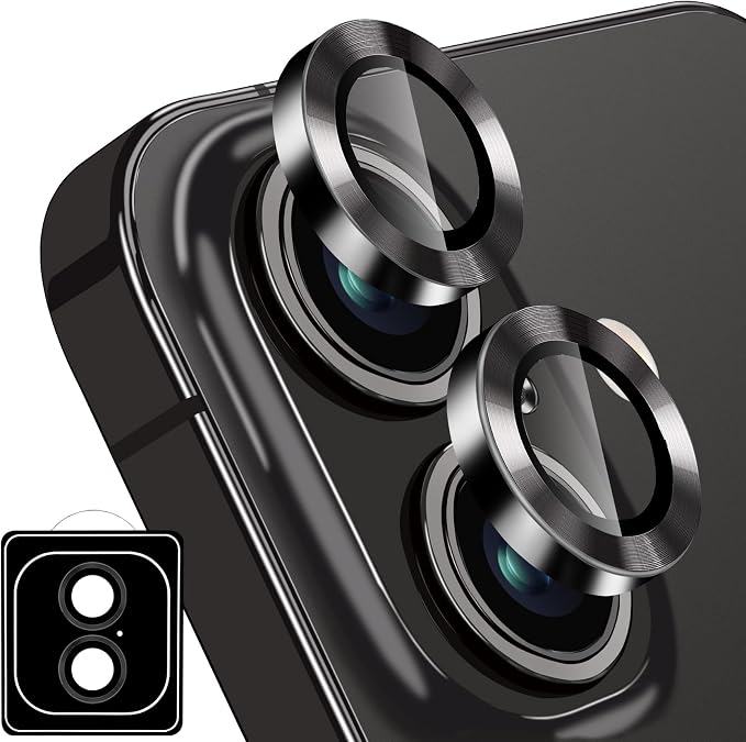 Designed for iPhone 16 and 16 Plus Camera Lens Protector, Metal Lens Cover 9H Tempered Glass Camera Cover Anti Scratch Shockproof Screen Protector by Hsefo
