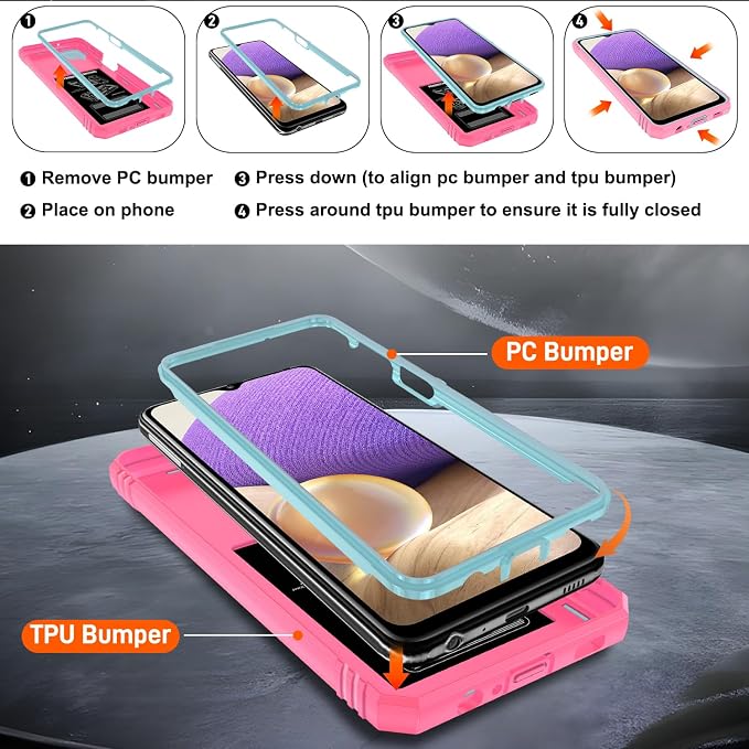 Gritup for Galaxy A32 5G Case Military-Grade Shockproof with Kickstand | with 2 PCS Screen Protector, Slide Camera Cover, Heavy Duty Outdoor Protection Funda para Galaxy A 32 Cover-Green+Pink - Image 4