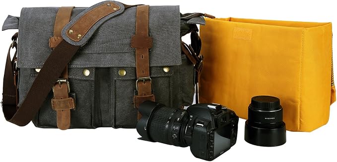Men's Lightweight Vintage Waterproof Canvas DSLR SLR Shockproof Camera Shoulder Messenger Bag Sling Bag - Image 4