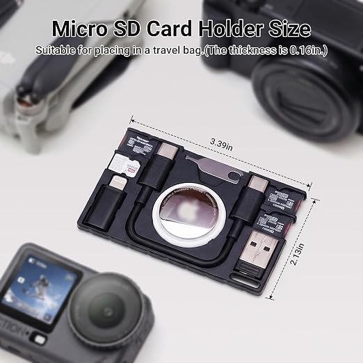 Multi-Functional Micro SD Card Holder for AirTag Portable Cable Card | for 3X TF MicroSD MSD Cards & 1x SIM Card Storage,with USB-C Cable,Type-C to Light & Type-C to Type-A Adapter,w Eject Pin - Image 7