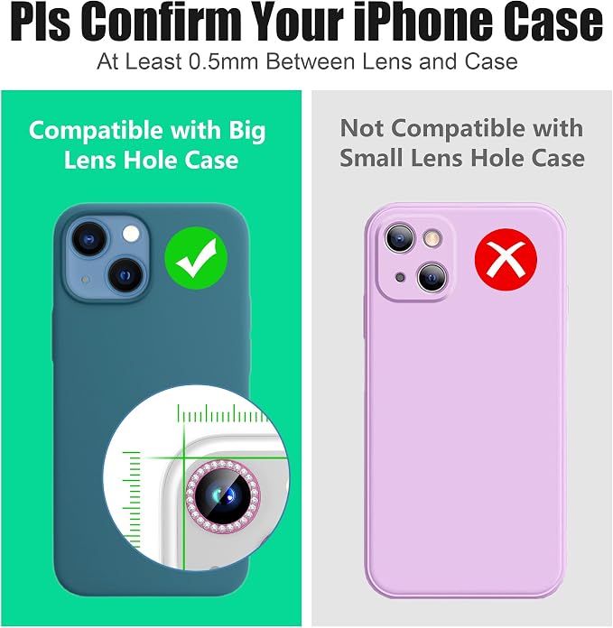 AGVEE 3+3 6 Pack for iPhone 15/15 Plus Camera Lens Protector Cover | Individual Bling Diamond & Bling Glitter Sparkle Cute Gem Metal Ring, 9H Tempered HD Glass - Image 3