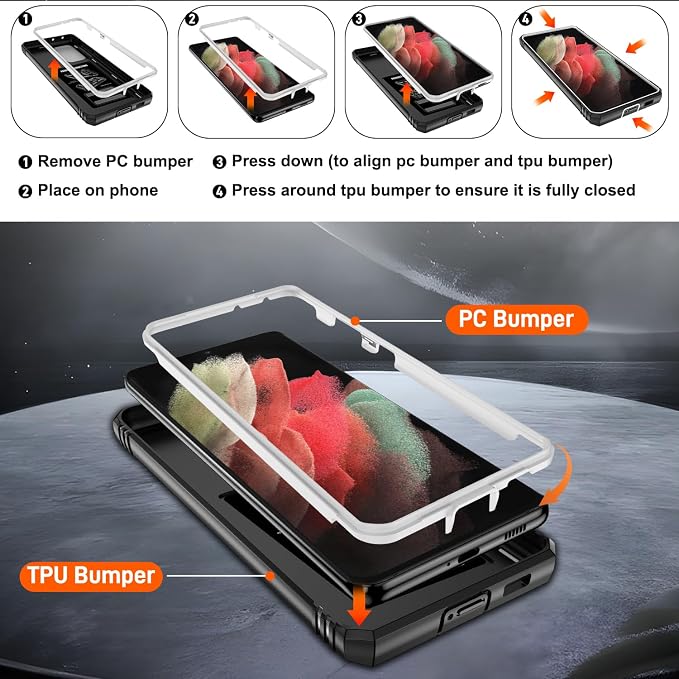 Gritup for Samsung Galaxy S21 Ultra Case: Galaxy S 21 Ultra Case with 2*Screen Protector | Magnetic Stand & Slide Camera Cover | Shock Proof Military-Grade Funda para S21Ultra Cover, White+Black - Image 4