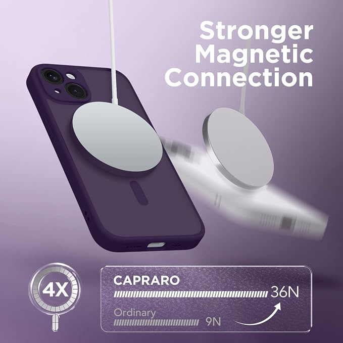 CAPRARO for iPhone 14 Case, Compatible with MagSafe | Upgraded [Full Camera Protection] Shockproof Protective Slim Translucent Matte Magnetic Phone Case 6.1'', Deep Purple - Image 4