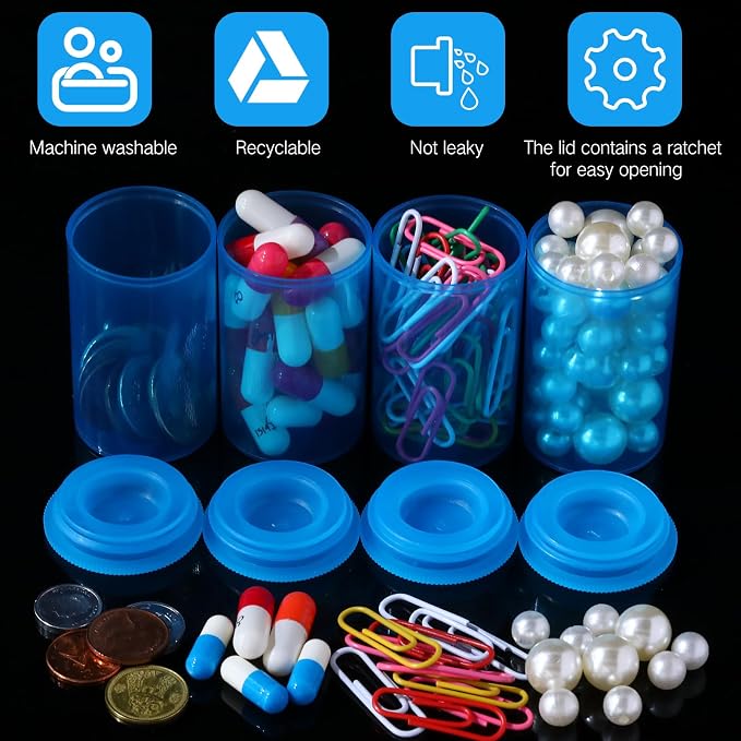 30 Pack Plastic Film Canisters Holder with Lids 35mm Empty Camera Reel Containers Blue Small Storage Bottles for Pills Beads Coins Vitamins Art Supplies Science Experiments Classroom Craft Projects - Image 5