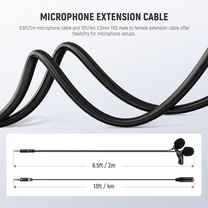 NEEWER 2m Wired Dual Lavalier Microphones with 4m Extension Cable, Mini Clip On Omnidirectional Condenser Lapel Lav Mic 3.5mm TRS for DSLR Mirrorless Camera Camcorder Interview Vlog, LM3 - Image 5