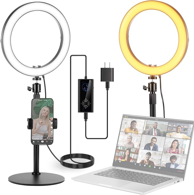 NEEWER 10" 20W LED Ring Light with Desk Stand Phone Holder for iPhone Laptop, Bi Color 2900K-7000K, USB C PD Input, CRI97+ 1660LX/0.5m, Selfie Makeup TikTok Recording Video Conference Lighting, RH10B by Neewer
