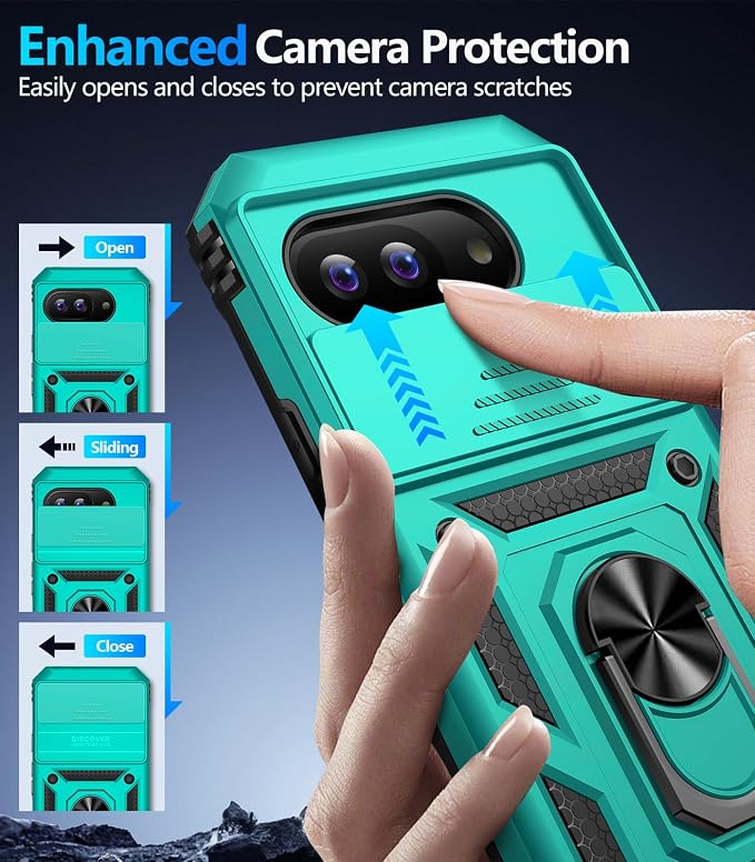Taisairu for Google Pixel 10A Case with Screen Protector & Slide Camera Lens Cover,Built-in 360°Rotate Magnetic Ring Stand Shockproof Protective Phone Case for Google Pixel 10A Case (Mint Green) - Image 7
