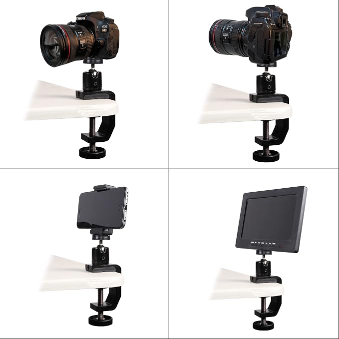 C Clamp Camera Clamp Mount with 1/4" Screw for Photo Studio Video DSLR,Cameras, Light Stand, Desk, Rods, Hooks, Shelves, Cross Bars - Image 4