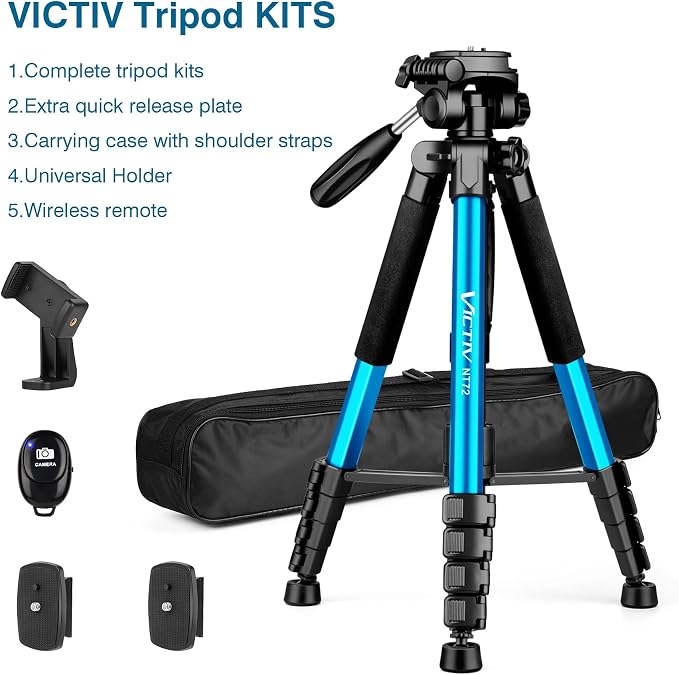 Victiv 72 inch Camera Tripod, Tall Tripod for Camera Cell Phone, Heavy Duty Camera Tripod Stand, Professional Aluminum Monopod, Compatible with Canon Nikon Sony DSLR Cameras - Blue - Image 9