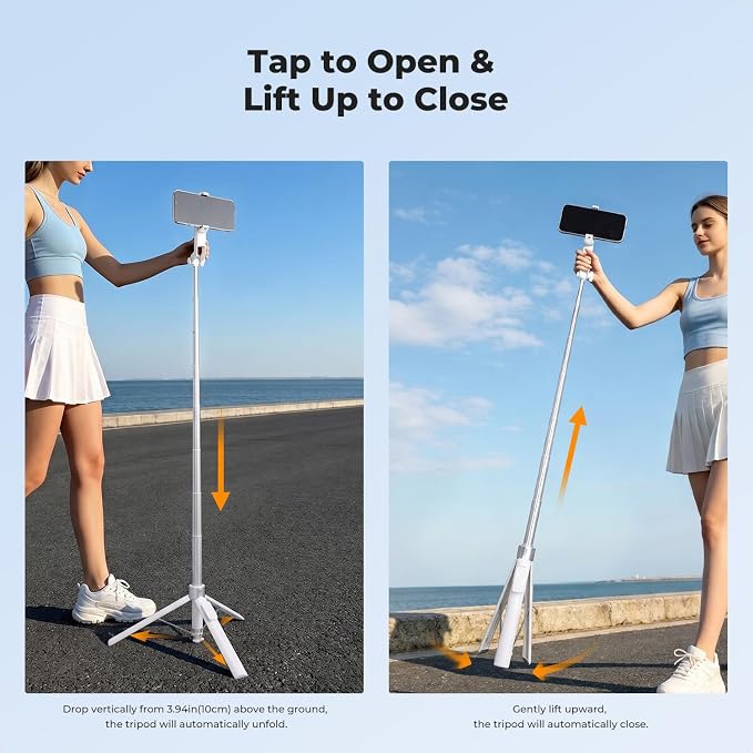 K&F CONCEPT 72" Selfie Stick for iPhone, Phone Tripod with Light | Clip & Magnetic, Light, Remote, 1s Open & Close, Compatible with iPhone 17-12 Osmo Pocket 4/3 Luna Ultra, X97C6 - Image 5