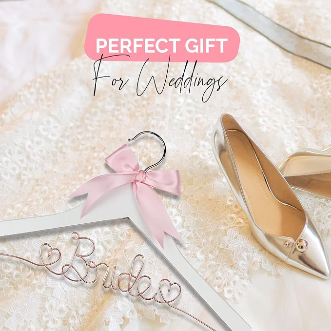Bride Hanger for Wedding Dress, Wooden Gown Display with White Finish, Elegant Keepsake for Ceremony Photos, Bridal Shower Gift, Getting Ready Accessory for Special Day (White Wood Rose Gold Wire) - Image 4