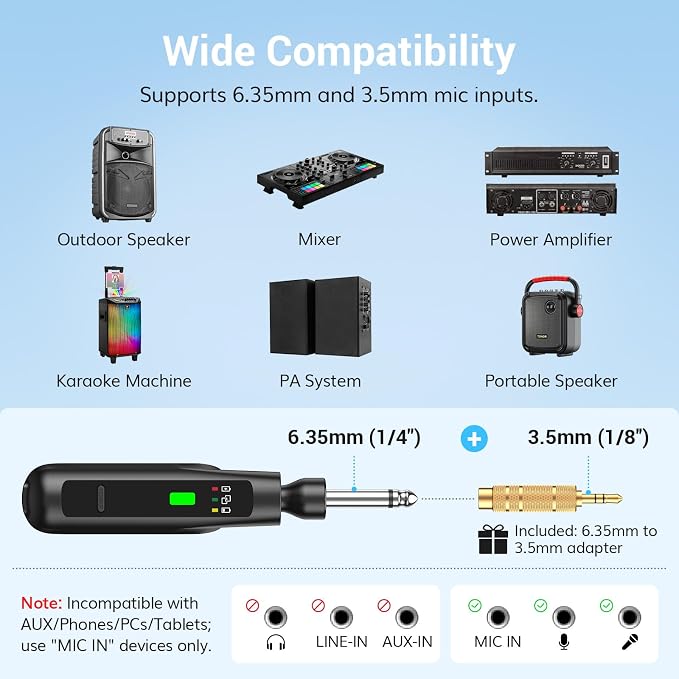 TONOR 2.4G Wireless Microphone, Rechargeable Cordless Handheld Microphone System with Receiver, Karaoke Mic for Singing, Home Party, Birthday, 50ft / 15 m Range, TW-210 - Image 5
