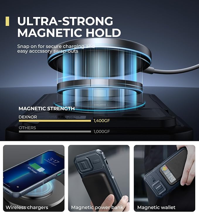 Dexnor for iPhone 13 Pro Max/12 Pro Max Case with Slide Camera Cover & Adjustable Kickstand, Compatible with MagSafe, Rugged Shockproof Bumper Cases Magnetic Protective Cover,6.7 inch,Navy Blue - Image 3