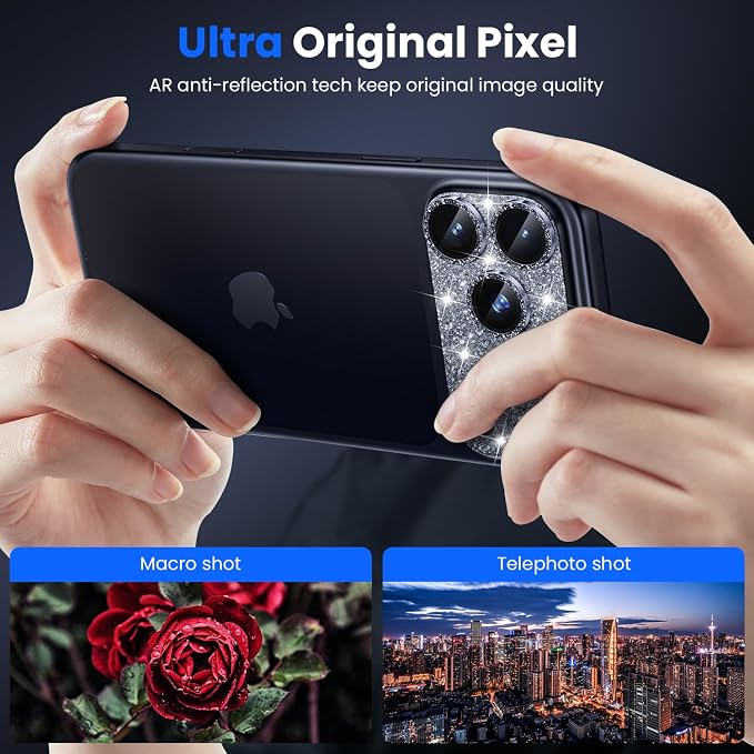 WSKEN for iPhone 17 Pro Max Camera Lens Protector - Military Grade Design | Strong Adhesion, Daily Shatterproof, Metal Aluminum Alloy Tempered Glass Camera Screen Protector, Glitter Blue - Image 2
