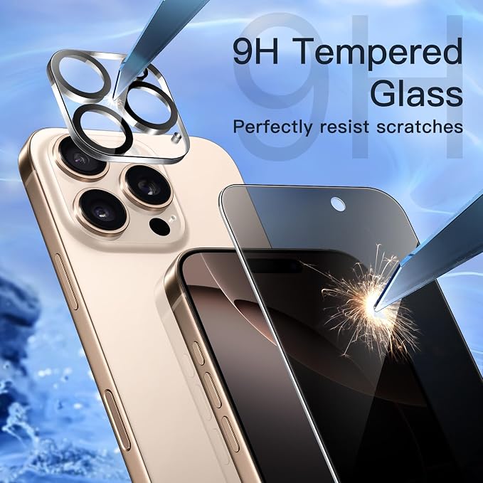JETech Privacy Screen Protector for iPhone 16 Pro Max, 2+2 Pack | Anti-Spy Tempered Glass, with Camera Lens Protector, Easy Installation Tool - Image 5