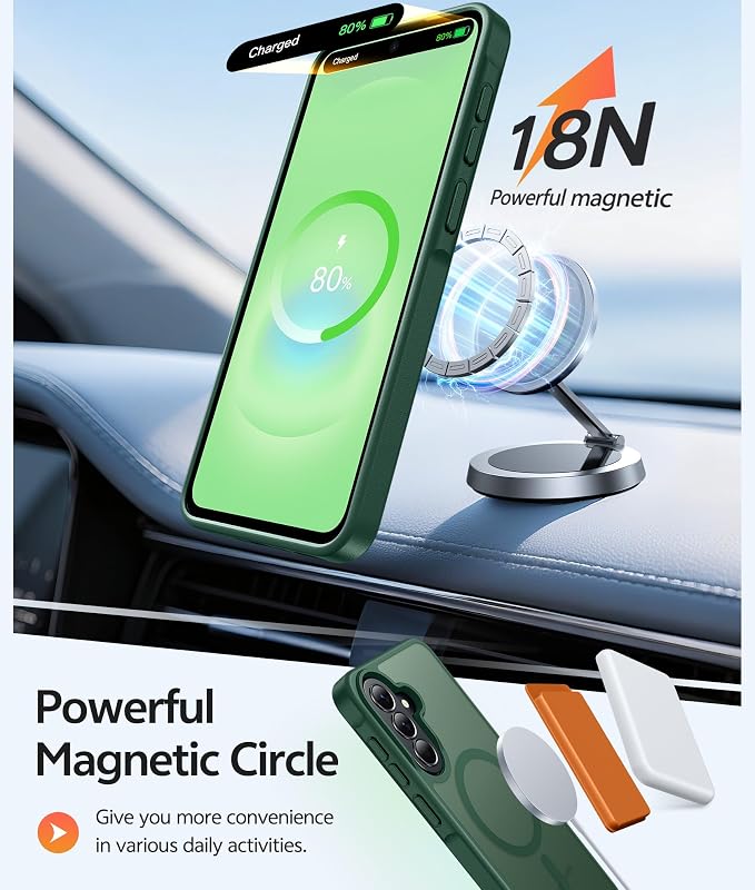 FNTCASE for Galaxy A37/A36 5G Phone Case, Fit for Magsafe, Screen Protector | Translucent Matte Magnetic Back, 14FT Military Grade Drop Protection, Shockproof Protective, for Samsung A37 Cover, Green - Image 3