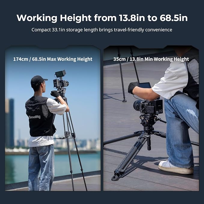 SmallRig AD-50 Max Heavy Duty Video Tripod, 68.5" Carbon Fiber Lightweight Tripod with FreeSpeed One-Step Height Adjustment, Fluid Head, Dual-Mode QR Plate, Load up to 17.6lb - Image 7