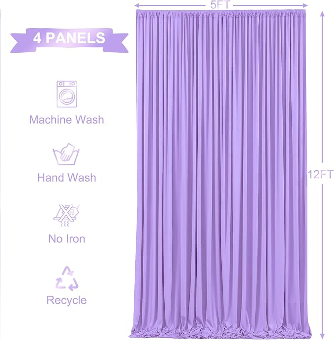 4 Panels Lavender Backdrop Curtains for Wedding Party Wrinkle Free Backdrops Curtain Drape Fabric Decorations Light Purple Photo Back Drop for Baby Shower Photography Stage Reception 20ft(W) x 12ft(H) - Image 5