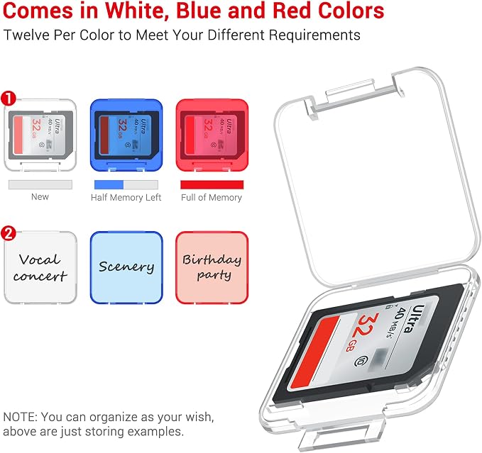 Dual Protect Waterproof SD Card Case w 36 Individual Plastic SD Card Cases | 36 Slots,Transparent,Anti-Shock,for 36x SD SDXC SDHC Cards,Camera SD Card Holder Organizer,with Carabiner & Labels - Image 7