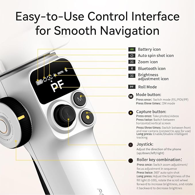 AOCHUAN 3-Axis Phone Gimbal for iPhone, Gimbal Stabilizer with AI Auto 360°Pan Tracking, Built-in Extension Rod, Fill Light, Quick Launch, Magnetic Phone Stabilizer for Video Recording-Smart P2 - Image 8