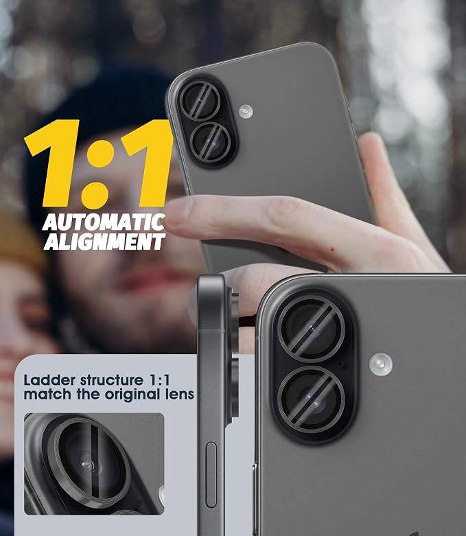 Orzero (3 Sets) Camera Lens Protector Compatible for iPhone 17 6.3”/16 6.1”/16 Plus 6.7“, Protector de Cámera One-Step Installation Tray Individual Metal Ring Glass Cover Case Friendly - Grey - Image 4