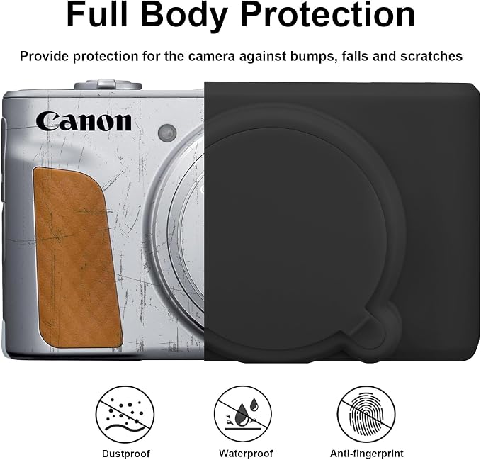 BOVKE Silicone Camera Case for Canon PowerShot SX740 / SX730 Digital Camera, SX740 HS Soft Protective Case Cover Rubber Camera Slim Fit Sleeve with Removable Lens Cover, Black - Image 3