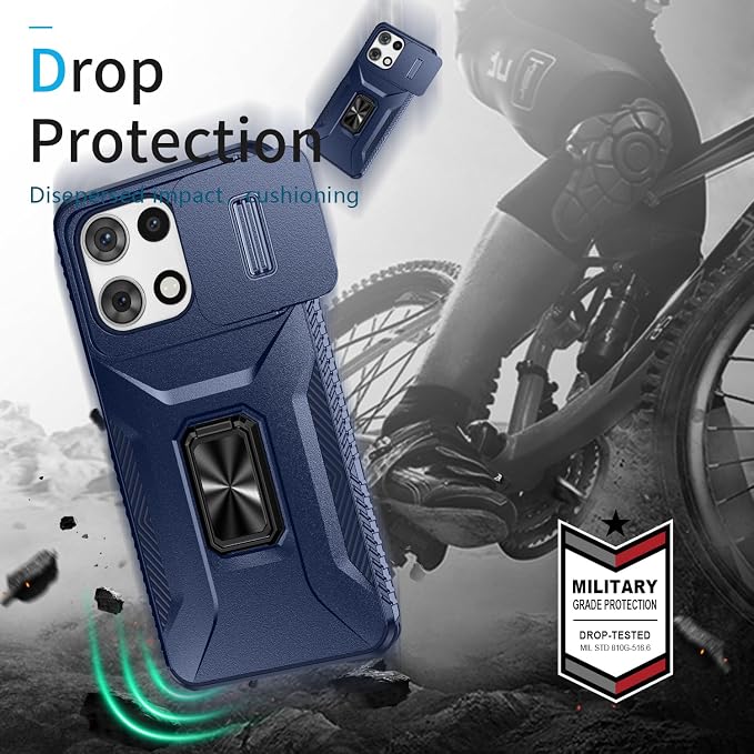 for Moto G 5G 2025 Case,with Sliding Camera Lens Cover,HD Screen Protector,360° Rotating Ring Kickstand,AYMECL Military-Grade Shockproof Protective Cover for Motorola Moto G 5G 2025,Blue - Image 7