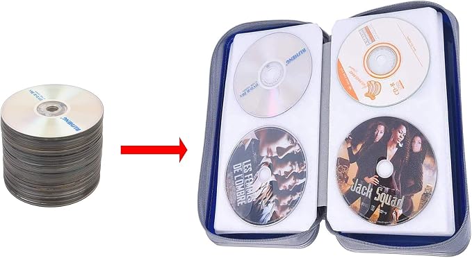 UENTIP CD Case,96 Capacity Hard Plastic DVD Case Holder for Car Home Travel | CD DVD Storage,Zipper Closure,Scratch-Resistant Sleeves,Stay Away Dust and Damp,Storage Music Video Gaming Discs Blu-ray - Image 6