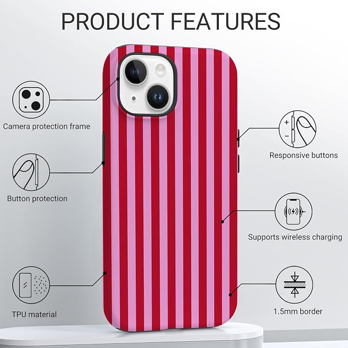 TPU Phone Case for iPhone 14, MagSafe Wireless Charging Compatible, Shockproof Slim Fit Protective Cover with Anti-Yellowing & Raised Camera Protection (Stripes 4, iPhone 14) - Image 4