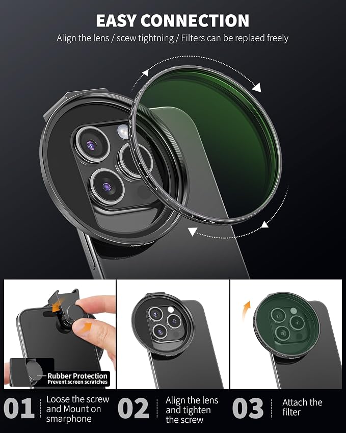 72mm Phone Filter Mount Lens Filter Adapter with Cold Shoe Mount, Compatible with 72mm Round Camera Filters, Compatible with iPhone 17 16 15 14 13 12 11 10 Pro Max Plus Samsung Galaxy S24 Ultra - Image 5