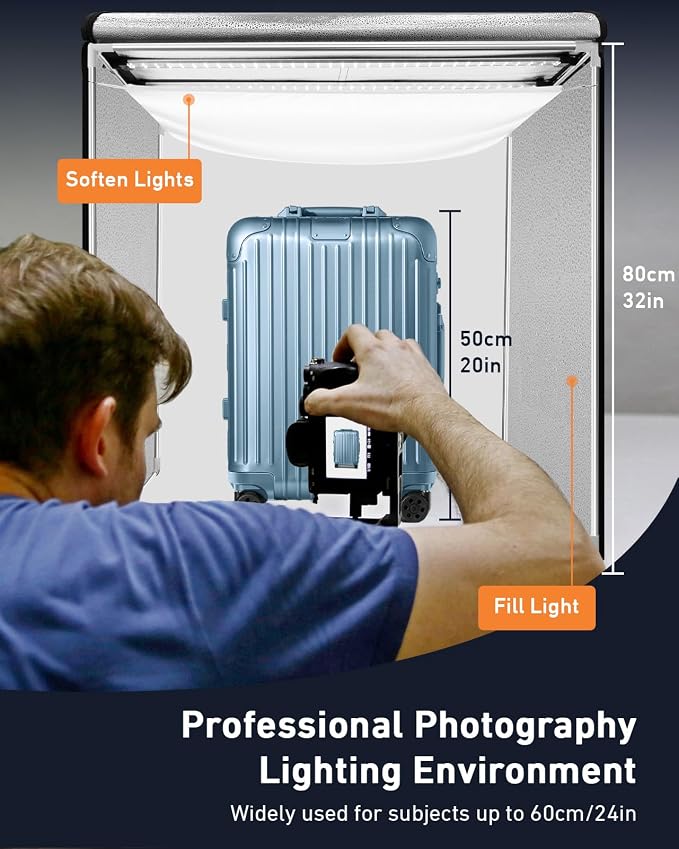 Light Box Photography, 32×32inch Professional Photo Studio Booth Photobox, Portable 210 LED Lightbox Shooting Tent Folding with 6 Colors Backdrops for Large Product or Jewelry Photography… - Image 2