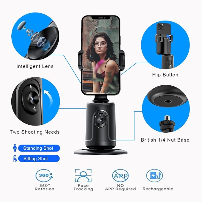 GREEN HOUSE Auto Face Tracking Phone Holder & Mount, GH-USTTA-BK | 360° Fast Rotation, Gimbal Stabilizer, Gesture Recognition, For Vlog, YouTube, TikTok, Influencer Content Creating - Image 8