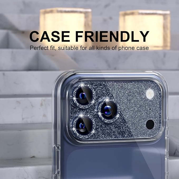 Choiche for iPhone 17 Pro Max Camera Lens Protector, Glitter-Deep Blue | Bling Metal Camera Cover with 9H Tempered Glass Lens Screen Protector Accessories, Strong Adsorption, Case-Friendly, 6.9-inch - Image 4