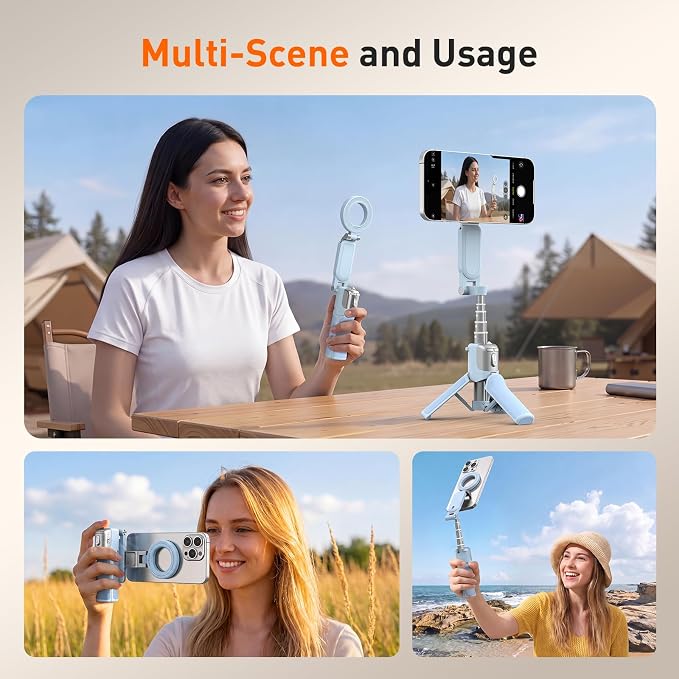 AMAZEAR Phone Camera Grip with Selfie Stick Tripod, Cellphone Accessories with Detachable Wireless Shutter Button for iPhone 16 17 Pro Max, Comfort Ergonomic Phone Handle Holder, Blue - Image 2