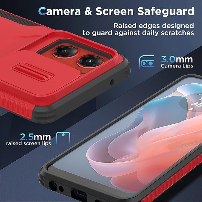 for Motorola G Stylus 5G 2024 Case with 1 HD Screen Protector & Slide Camera Cover [Military-Grade] Phone Case Heavy Duty Rugged Shockproof Protective Cover for Moto G Stylus 5G 2024(Red) - Image 5