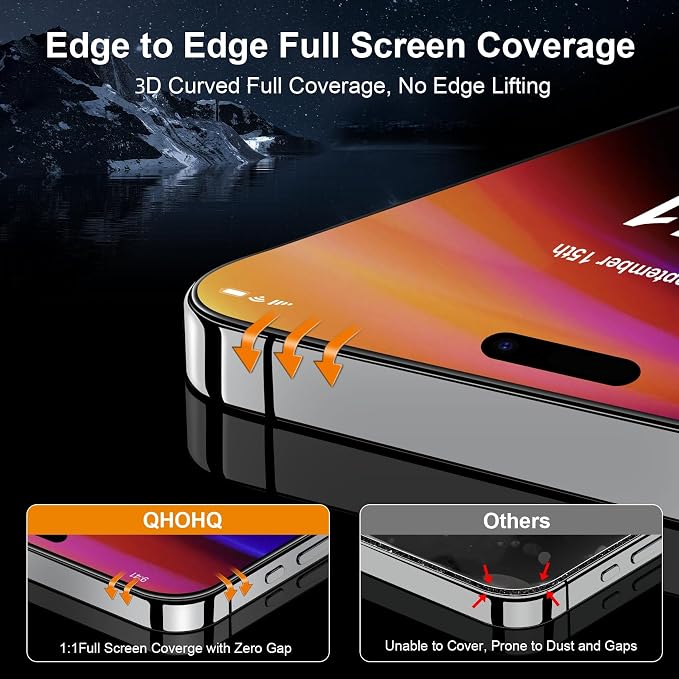 QHOHQ for iPhone 16 Plus Screen Protector + Camera Lens Protector, 3+3 Pack | [Military Grade Shatterproof], Top 9H+ Tempered Glass, Full Edge Coverage, Ultra Durable, with Easy Installation Tool - Image 3