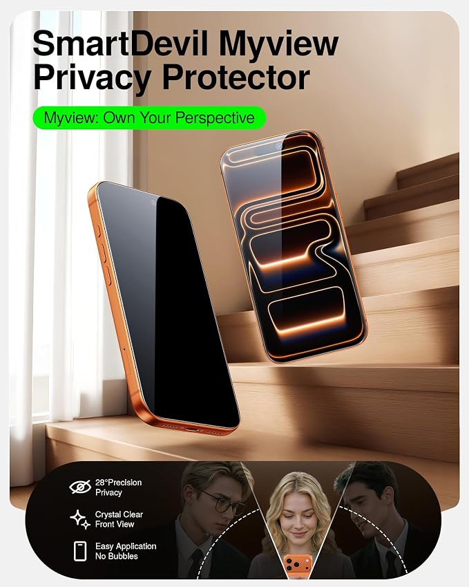 SMARTDEVIL 2 Pack Privacy Screen Protector for iPhone 17 Pro Max, Anti-Spy | Military-Grade Shatterproof Protection, Tempered Glass Film , 9H Hardness, Fast & Easy Installation, Case Friendly Design - Image 2