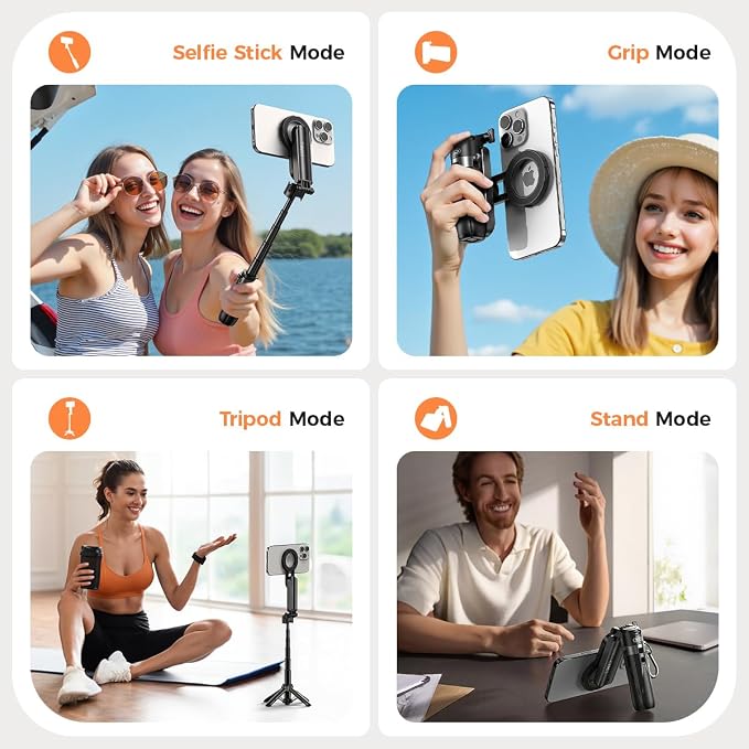 Multifunctional Mini Phone Tripod for Magsafe, Magnetic Chuck＆ Clip Pocket Size Magnetic Selfie Stick for iPhone with Remote, Extendable Cell Phone Small Tripod Magnet Stand for All Smartphones - Image 4