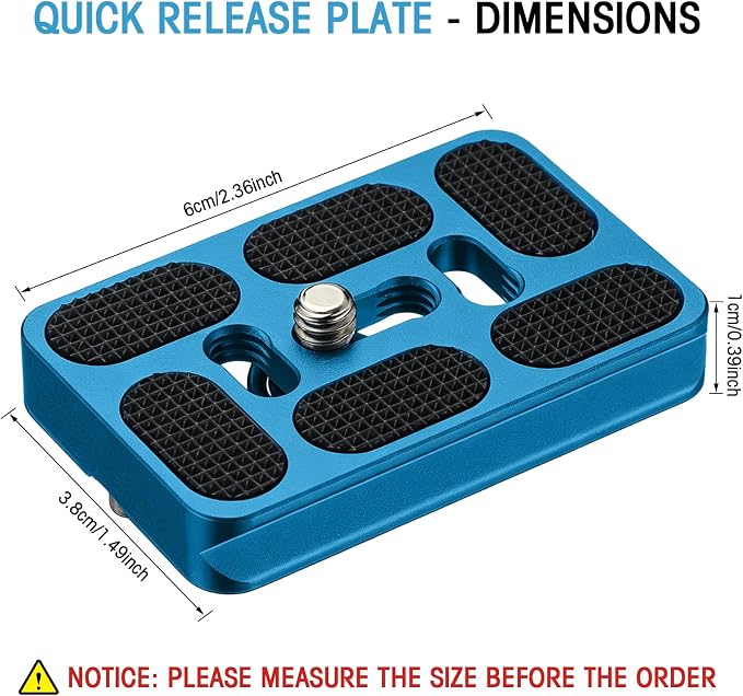 Frienda Quick Release Plate Tripod 1/4-20 DSLR,Pu60,Black and Blue | Tripod Mount Plate, Camera Tripod Mount for DSLR Camera Tripod Ball Head , Metal, 1.9 x 1.5 x 0.4 Inch - Image 2
