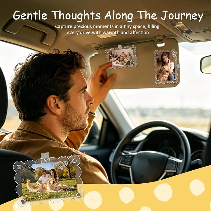 2Pcs Magnetic Car Visor Photo Holder, Scalloped Light Blue, 2.4 x 3.5 in | Clear Acrylic Car Picture Frame, Personalized Picture Frame Clip for Sun Visor, For Family, Pets, Travel Photos - Image 3