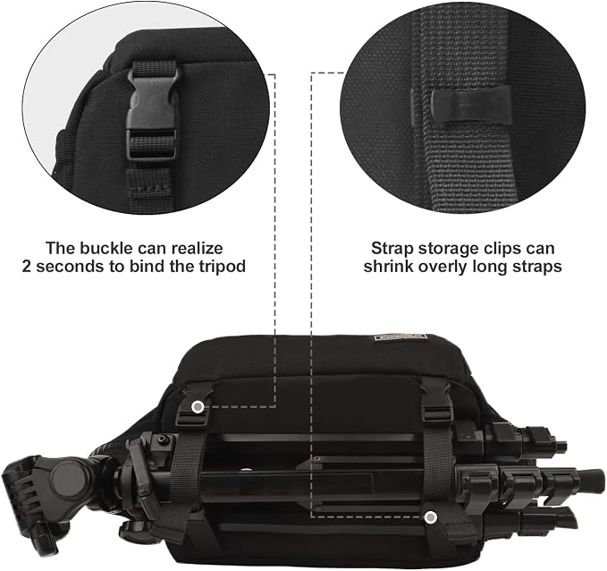 Cwatcun Large Camera Sling Bag, Crossbody Case with Rain Cover | Fits 1DSLR+2 lenses+9.6" iPad+tripod. 18mm EPE foam, Tripodholder included, adj strap 16.9-29.5", luggage strap. - Image 7