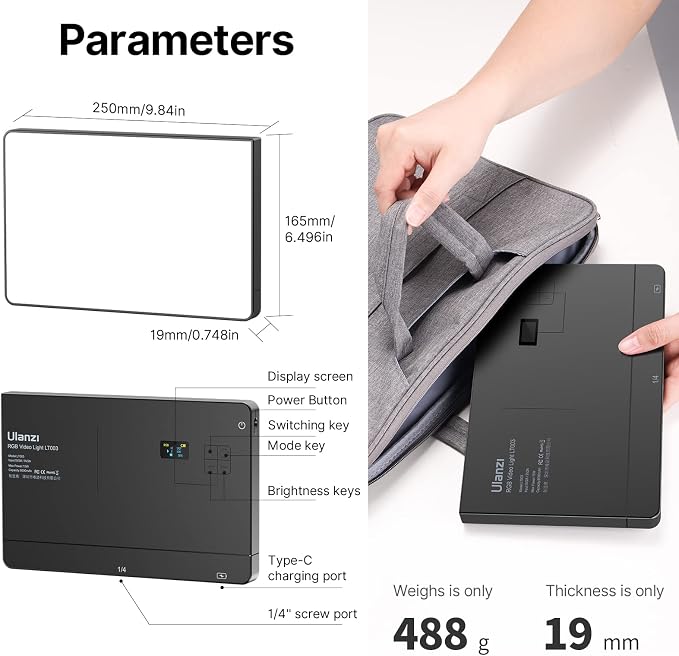 Ulanzi LT003 RGB LED Video Panel Light, 15W Big Panel 2500-9000K 8000mAh | Cri>95 360 Full Color, With Cct, Light Effects Bi- Color Modes, 120-Minute Battery Life For Content Creator Live Broadcast - Image 7
