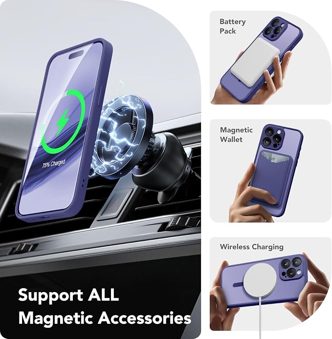 CAPRARO for iPhone 15 Pro Max Case, Compatible with MagSafe | Upgraded [Full Camera Protection] Shockproof Protective Slim Translucent Matte Magnetic Phone Case 6.7'', Purple Eggplant - Image 3